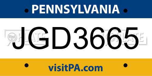 JGD3665 Pennsylvania License Plate