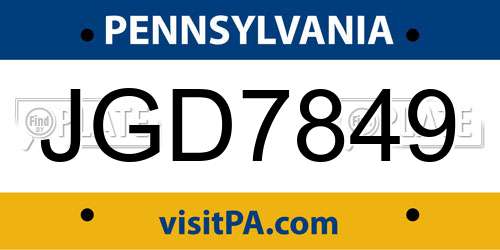JGD7849 Pennsylvania License Plate