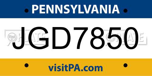 JGD7850 Pennsylvania License Plate