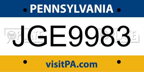 JGE9983 Pennsylvania License Plate