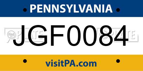 JGF0084 Pennsylvania License Plate
