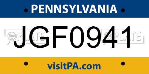 JGF0941 Pennsylvania License Plate