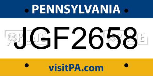 JGF2658 Pennsylvania License Plate