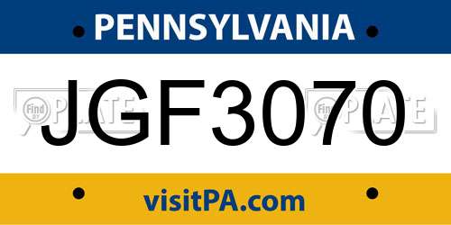JGF3070 Pennsylvania License Plate