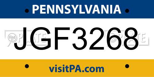 JGF3268 Pennsylvania License Plate