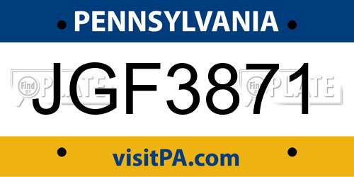 JGF3871 Pennsylvania License Plate