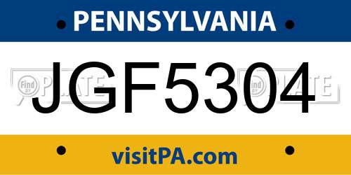 JGF5304 Pennsylvania License Plate