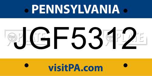 JGF5312 Pennsylvania License Plate