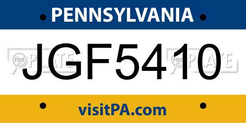 JGF5410 Pennsylvania License Plate