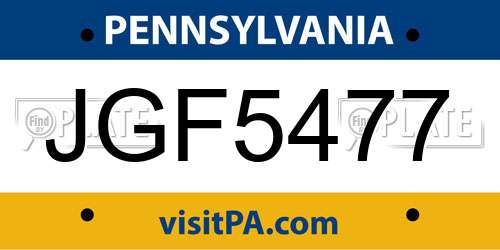 JGF5477 Pennsylvania License Plate