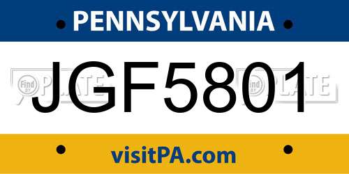 JGF5801 Pennsylvania License Plate