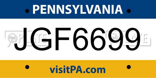 JGF6699 Pennsylvania License Plate