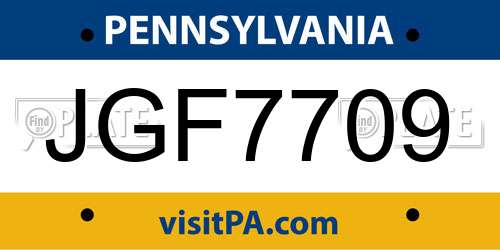 JGF7709 Pennsylvania License Plate