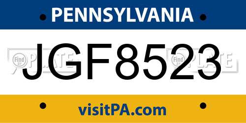 JGF8523 Pennsylvania License Plate