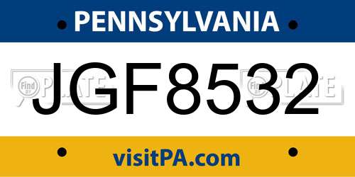 JGF8532 Pennsylvania License Plate