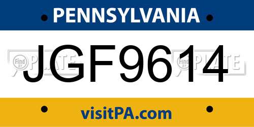 JGF9614 Pennsylvania License Plate