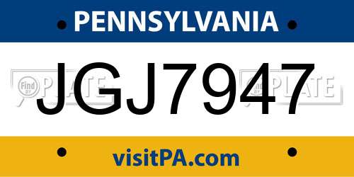 JGJ7947 Pennsylvania License Plate