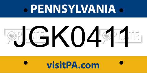 JGK0411 Pennsylvania License Plate