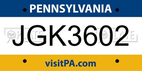 JGK3602 Pennsylvania License Plate