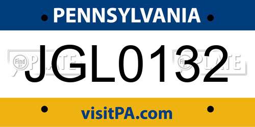 JGL0132 Pennsylvania License Plate
