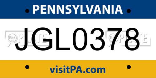 JGL0378 Pennsylvania License Plate