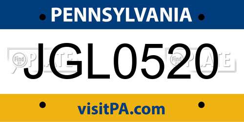 JGL0520 Pennsylvania License Plate
