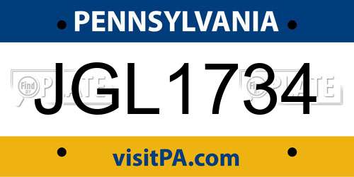 JGL1734 Pennsylvania License Plate