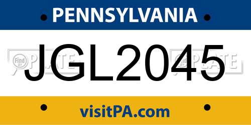 JGL2045 Pennsylvania License Plate