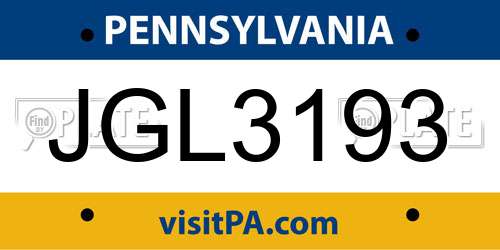 JGL3193 Pennsylvania License Plate
