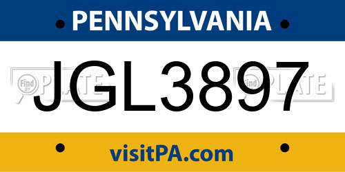 JGL3897 Pennsylvania License Plate