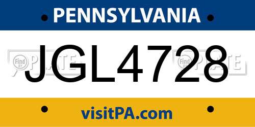 JGL4728 Pennsylvania License Plate