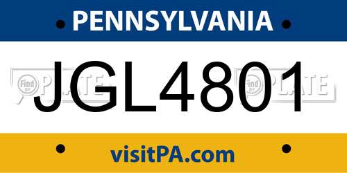 JGL4801 Pennsylvania License Plate