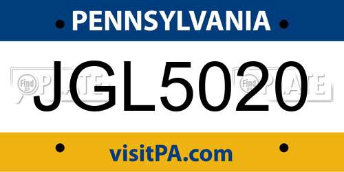 JGL5020 Pennsylvania License Plate