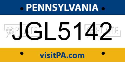 JGL5142 Pennsylvania License Plate