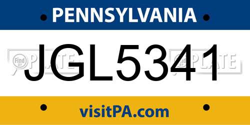 JGL5341 Pennsylvania License Plate