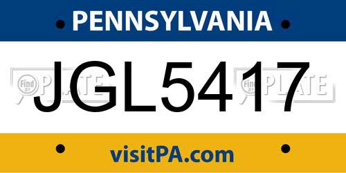 JGL5417 Pennsylvania License Plate