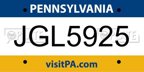 JGL5925 Pennsylvania License Plate