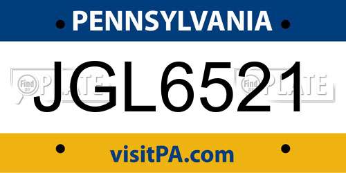 JGL6521 Pennsylvania License Plate