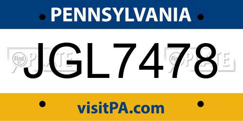 JGL7478 Pennsylvania License Plate