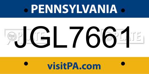 JGL7661 Pennsylvania License Plate