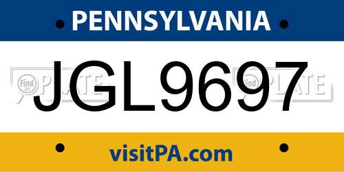 JGL9697 Pennsylvania License Plate