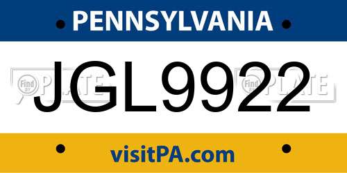 JGL9922 Pennsylvania License Plate