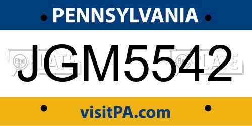 JGM5542 Pennsylvania License Plate