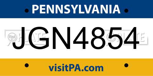 JGN4854 Pennsylvania License Plate