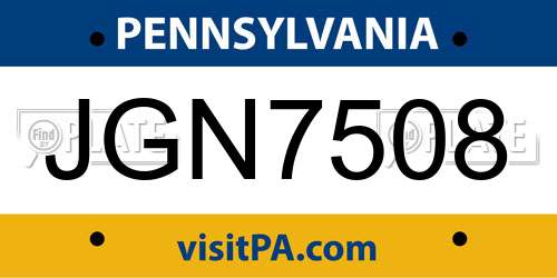 JGN7508 Pennsylvania License Plate