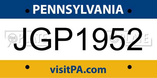 JGP1952 Pennsylvania License Plate