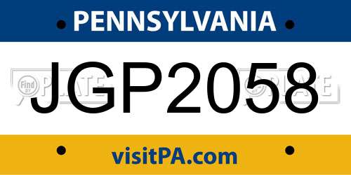 JGP2058 Pennsylvania License Plate
