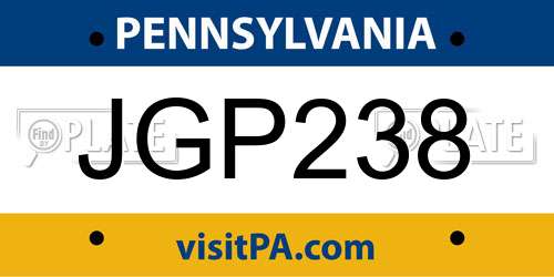 JGP238 Pennsylvania License Plate