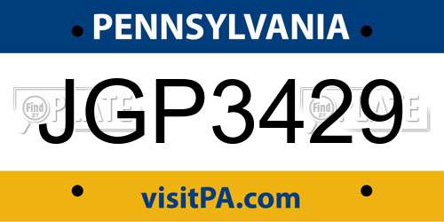JGP3429 Pennsylvania License Plate