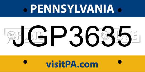 JGP3635 Pennsylvania License Plate